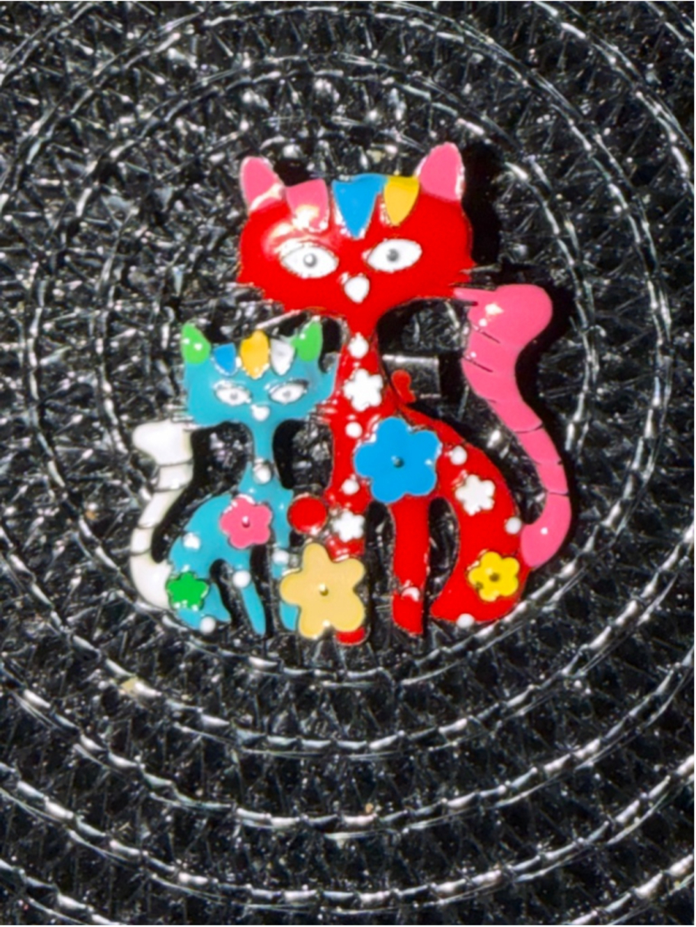 Red Blue Cat Brooch One Size